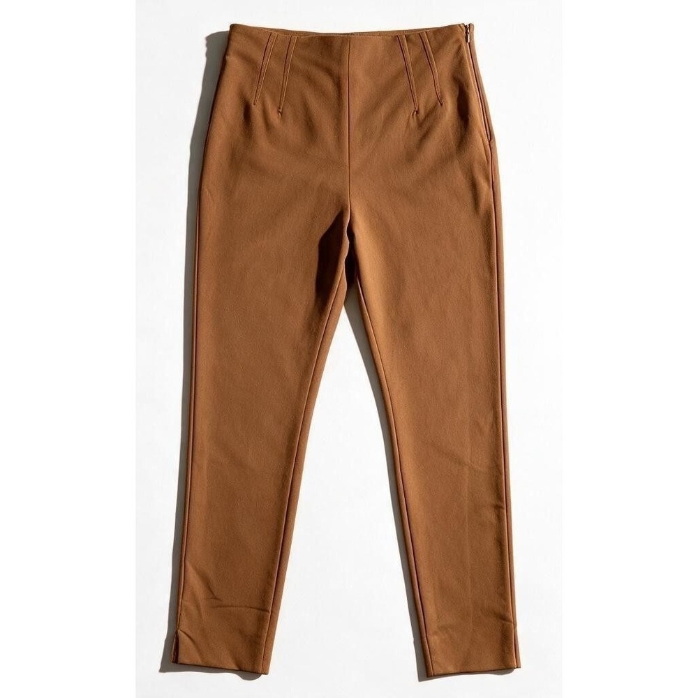 Theory Skinny Ankle Trousers 4 Brown Side Zip Stretch
